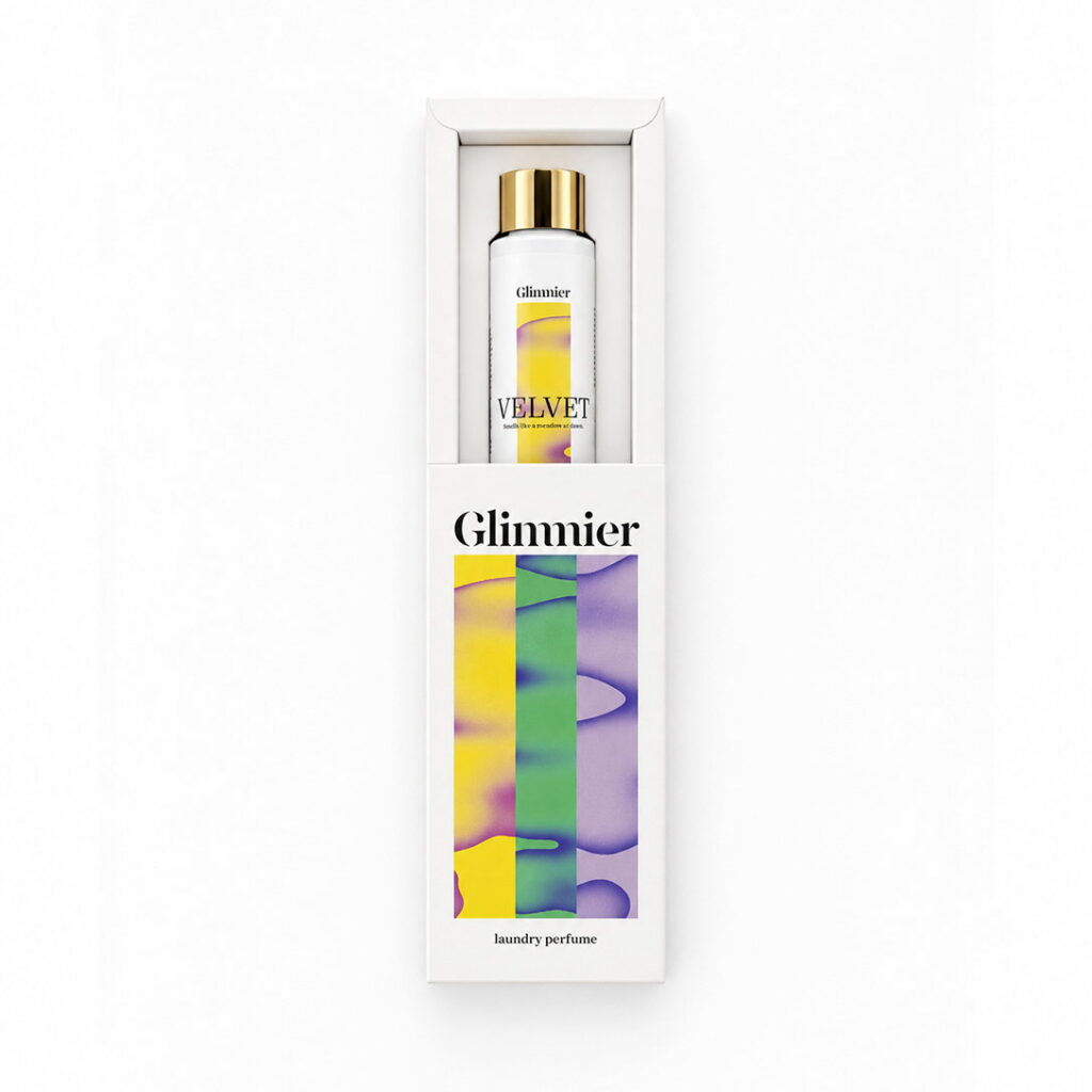 Geopende Glimmier doos met VELVET wasparfum fles